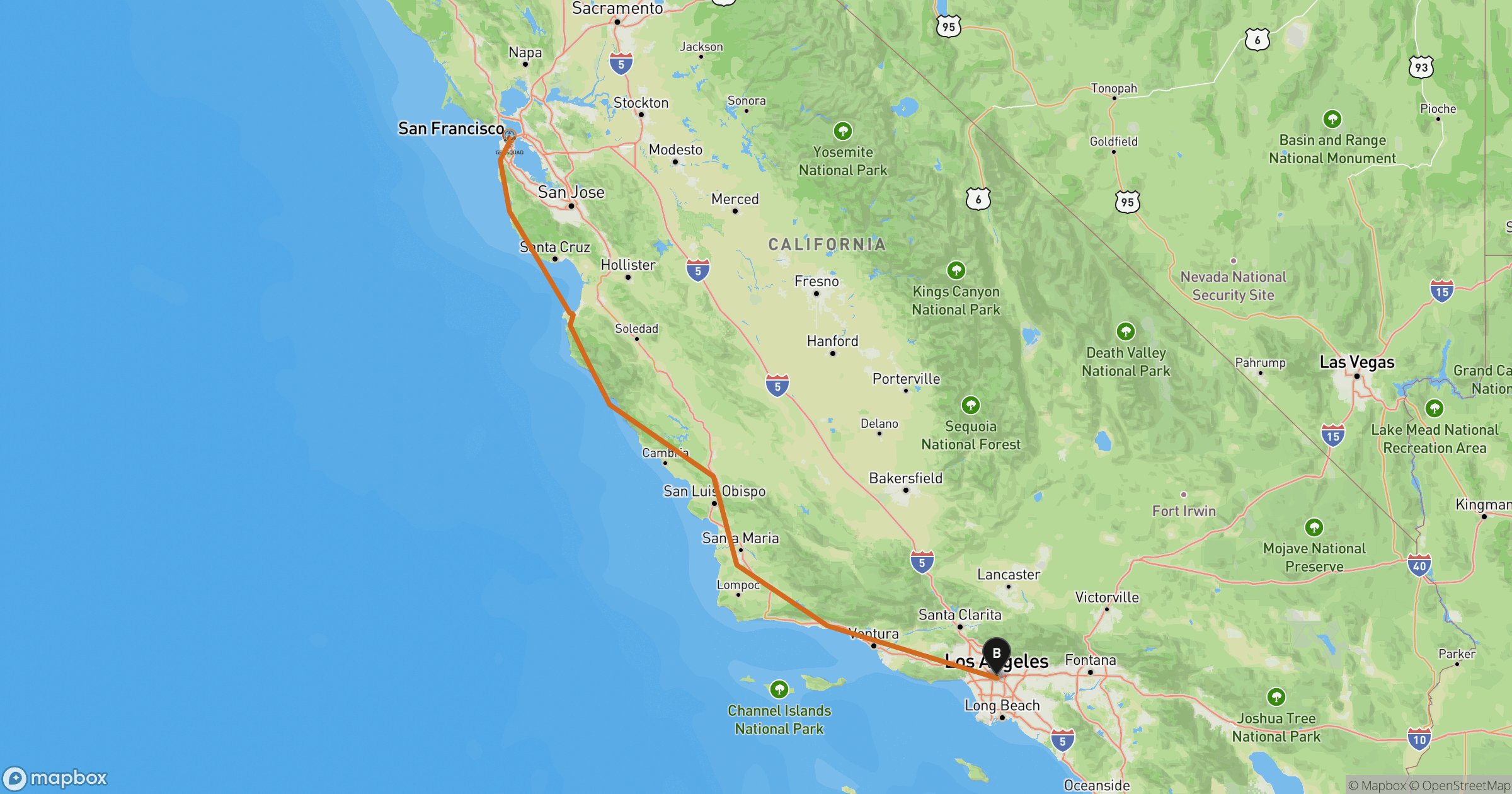 Route map for The Pacific Coast Highway Road Trip Guide: California's Most Unreasonably Beautiful Drive